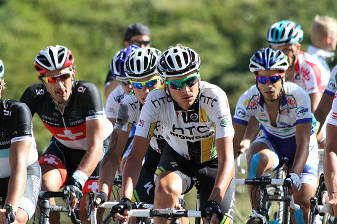 A group of Tour de France cyclists