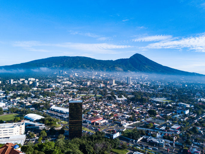 Aerial view over San Salvador, El Salvador.