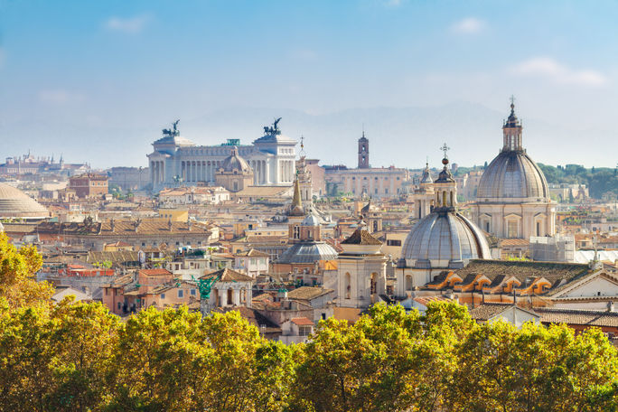 City skyline of Rome, Italy.