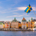 Old Town, waterfront, docks, Stockholm, Sweden, flag