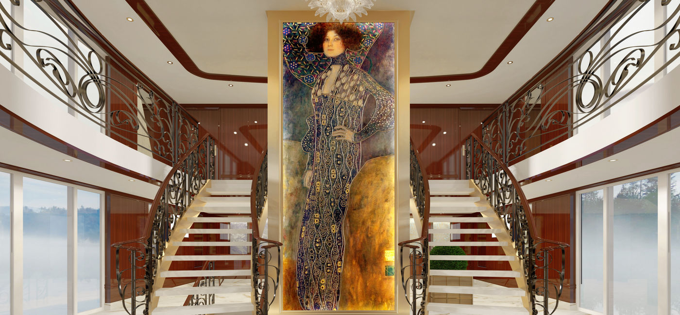 Image: Rendering of the lobby inside the S.S. Emilie. (Photo Credit: Uniworld Boutique River Cruises)