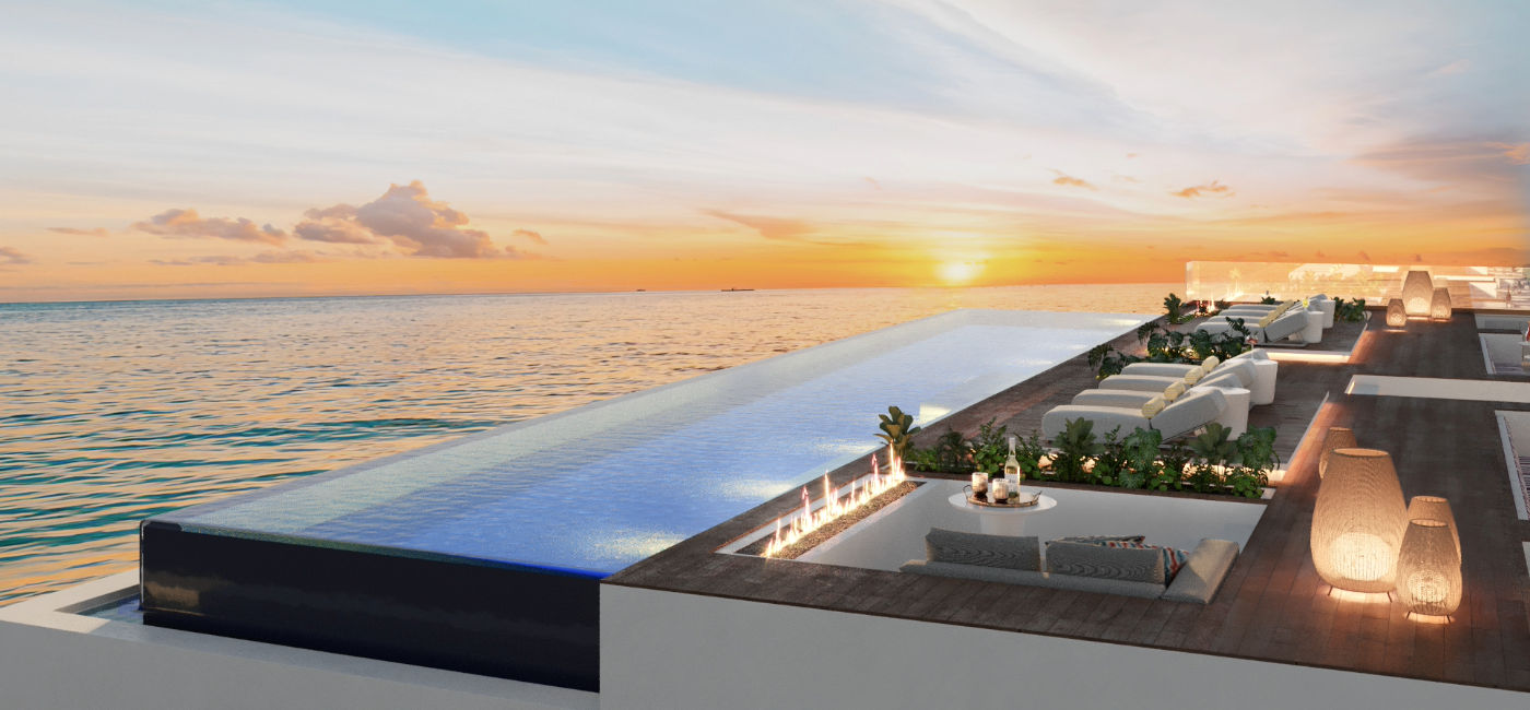 Image: Rendering of the rooftop infinity pool at Grand Cayman's upcoming hotel, ONE | GT. (Photo Credit: ONE | GT)