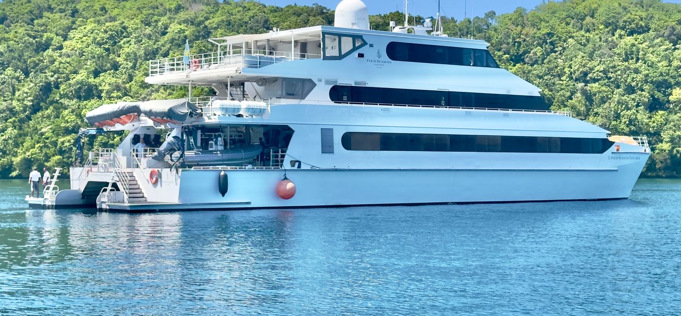 Image: The Four Seasons Explorer, Palau, a floating luxury resort. (Photo Credit: Northstar Travel Group/Scott Laird)