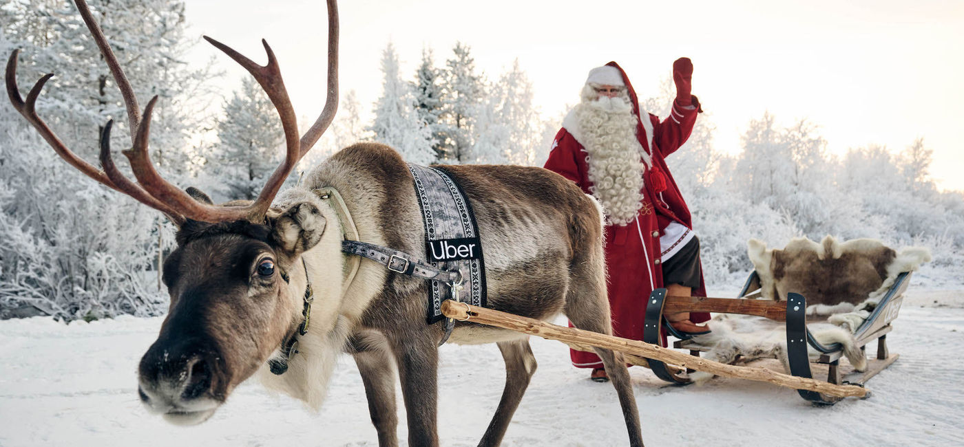 Image: Uber Sleigh, pulled by one of Santa's reindeer in Lapland, Finland. (photo courtesy of Uber)