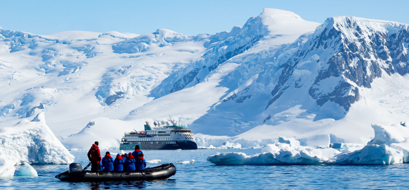 Image: Zodiac Cruising in Recess Cove, Antarctica with Aurora Expeditions. (Photo Credit: David Jaffe)