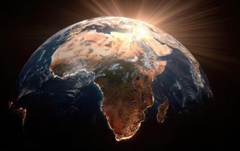 A depiction of planet Earth with Africa at the center.