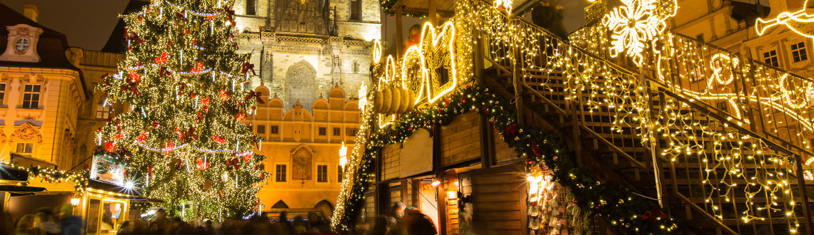 Prague, Czech, old town, square, Christmas, holidays, tree, lights