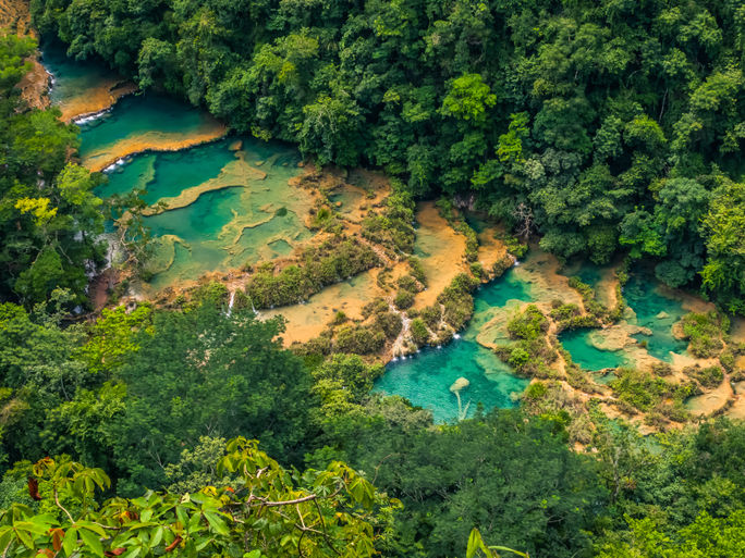 Semuc Champey, a natural bridge of limestone that spans the Cahabon River in Guatemala.