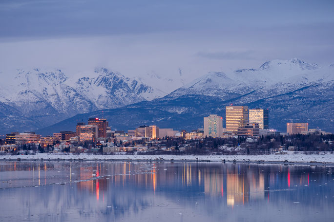 Skyline of Anchorage, Alaska.