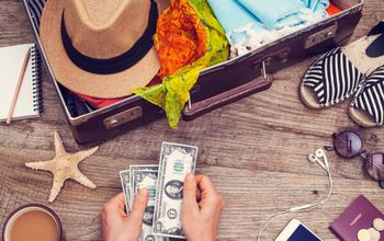 travel, save, savings, money, cash, discounts, deals, packing, suitcase, luggage, passport, phone, vacation, summer, beach